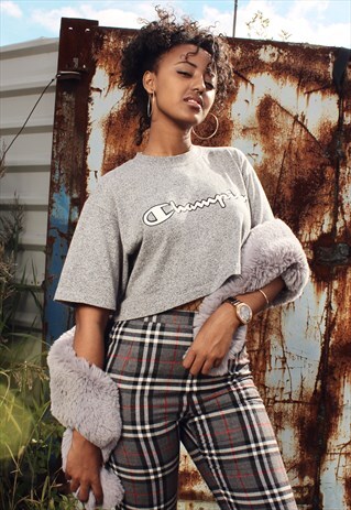 VINTAGE Y2K CHAMPION GREY CROPPED TOP