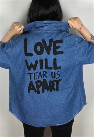 LOVE WILL TEAR US APART HAND PAINTED VINTAGE DENIM SHIRT