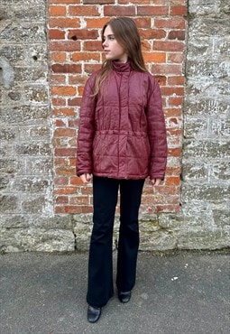 80's Vintage Leather Burgundy Quilted Long Sleeve Jacket