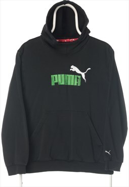 Vintage 90's Puma Hoodie Embroidered Spellout Black XLarge