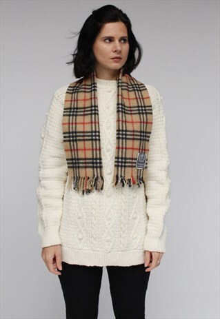 VINTAGE CASHMERE CHECKED SCARF BEIGE-AS20
