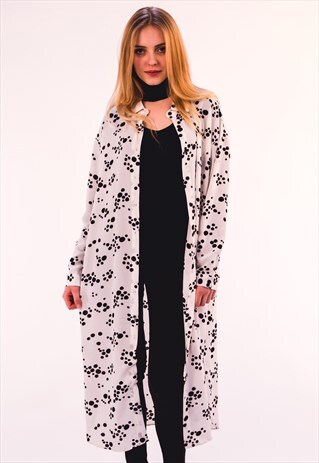 POLKA DOT PRINT LONG SHIRT DRESS IN WHITE CY