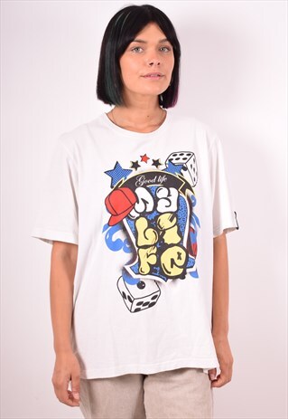 ADIDAS WOMENS VINTAGE T-SHIRT TOP MEDIUM WHITE 90S