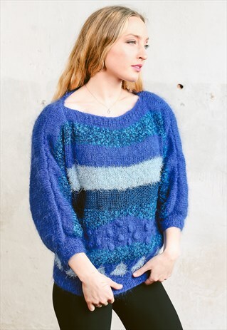 VINTAGE 80S FUZZY KNIT SWEATER WITH PADDED SHOULDERS