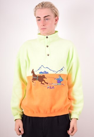 FILA MENS VINTAGE FLEECE JUMPER MEDIUM GREEN 90S