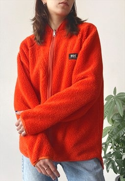 Vintage 90s Helly Hansen Orange Teddy Bear Zip Sherpa Fleece