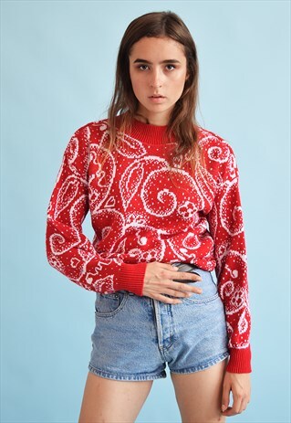 90'S RETRO ABSTRACT PATTERN JAZZY KNIT JUMPER