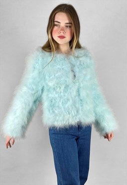 Vintage Style New Ladies Blue Feather Jacket Long Sleeve XS