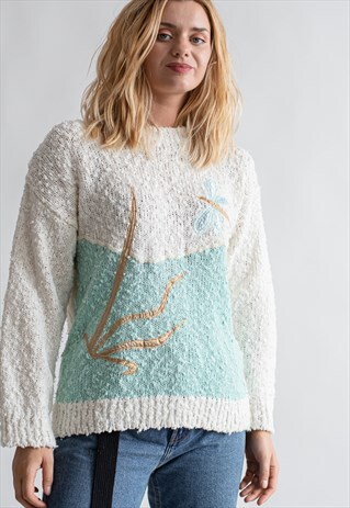 VINTAGE FUNKY PATTERNED JUMPER IN WHITE