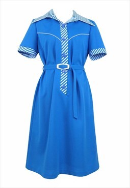 Vintage 60s Midi Dress Mod Psychedelic Blue Dagger Collar