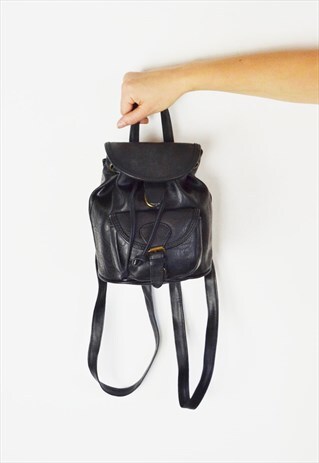 BLACK FAUX LEATHER BACKPACK BAG