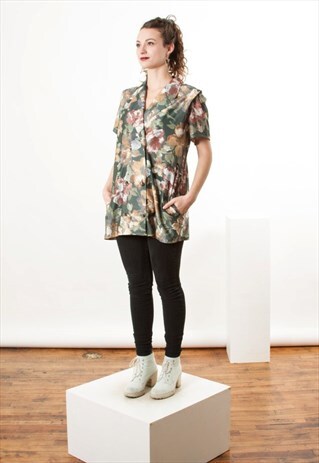ON SALE FLORAL GREEN TUNIC / SHORT SLEEVE OVERSIZED BLOUSE