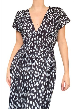 VINTAGE Y2K 90'S/00'S BLACK & WHITE PRINT WRAP MAXI DRESS