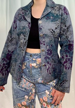 Vintage 90s/Y2k floral denim jacket 