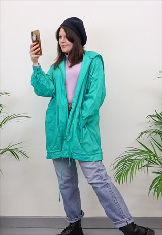 VINTAGE PEPPERMINT GREEN RAIN COAT MAC JACKET ONE SIZE