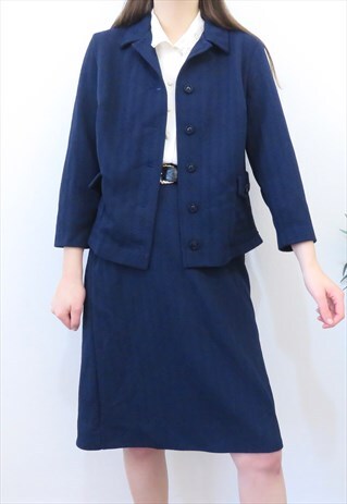 80s Vintage Navy Blue Suit Blazer Skirt Co-ord