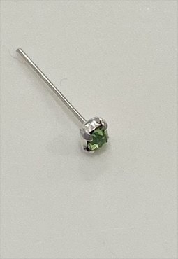 Sterling Silver Nose Stud with Green Emerald Gemstone