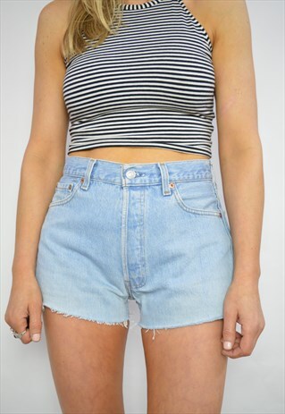 90S LEVI'S 501 MEDIUM BLUE WASH HIGH WAIST JEAN SHORTS RETRO