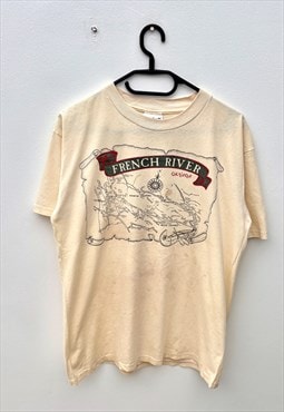 Vintage Gildan French river Canada beige T-shirt medium 