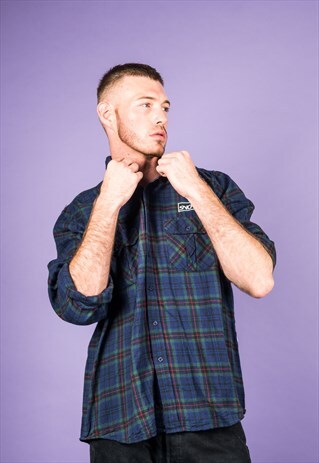 VINTAGE FLANNEL SHIRT IN BLUE AND GREEN CHECKS