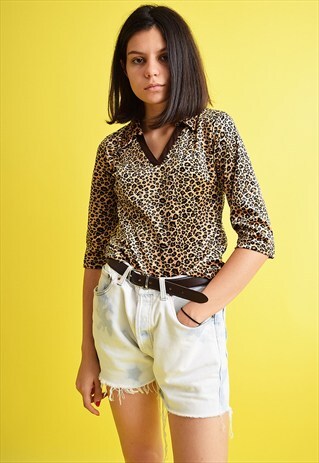 90'S LEOPARD PRINT SHIMMER KITSCH VELVET TOP BLOUSE