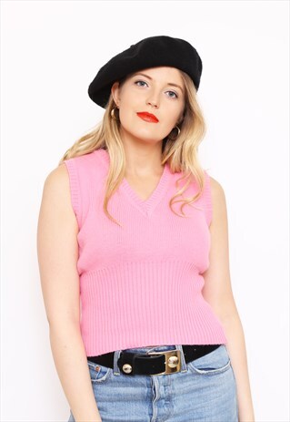 VINTAGE 70S PINK STRETCH KNIT SLEEVELESS TUNIC TOP