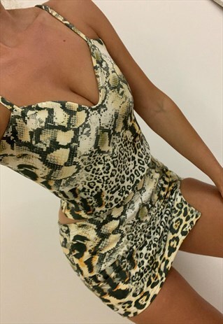 BUSTIER & MINI SKIRT IN NEUTRAL SNAKE SUEDETTE