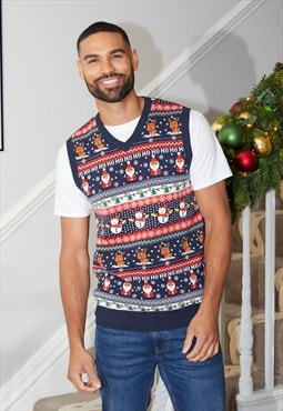 justyouroutfit Frosty Knitted Vest Christmas Jumper Navy