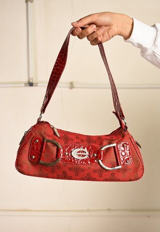 VINTAGE Y2K RETRO KITSCH MONOGRAM SHOULDER BAG IN RED