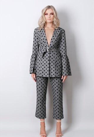 CROPPED PANTS IN GREY POLKA DOT