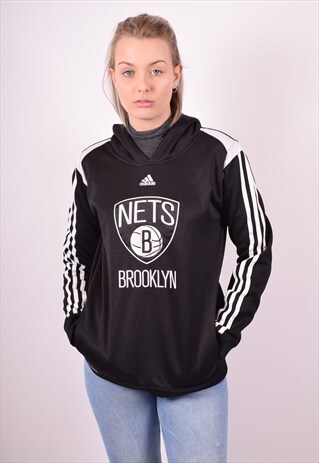 ADIDAS WOMENS VINTAGE HOODIE JUMPER LARGE BLACK 90S