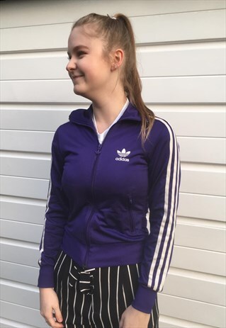 WOMENS ADIDAS 3 STRIPE PURPLE WHITE ZIP UP JACKET SPORTSWEAR
