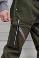 CARGO POCKET PANELED EMBROIDERED JOGGERS ZIPPER PANTS GREEN