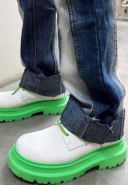 Green platform brogues high fashion tractor shoes in white