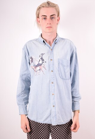 MENS VINTAGE DENIM SHIRT MEDIUM BLUE 90S