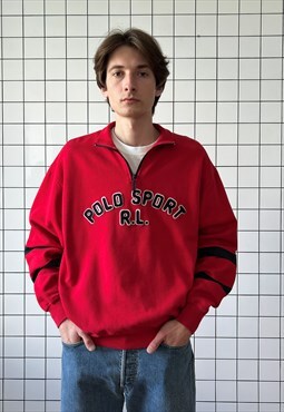 Vintage POLO SPORT Ralph Lauren Sweatshirt Pullover Zip Red