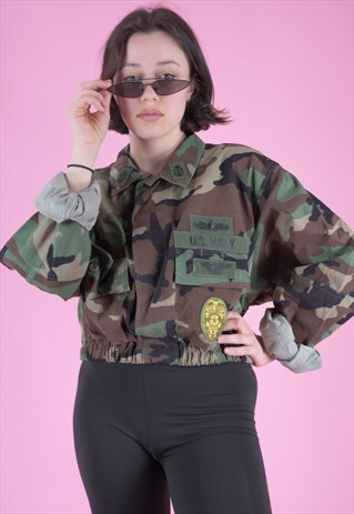 VINTAGE REWORKED ARMY JACKET IN CAMO PRINT WITH PATCHES