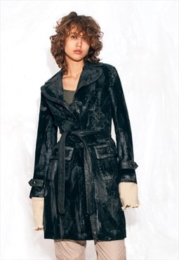 Reworked Vintage 90s Leather Coat in Black Hand Painted