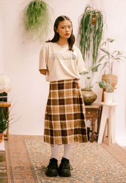 Vintage 90's Brown Tartan wool Kilt skirt