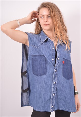 VINTAGE LEVI'S CUSTOMISED DENIM SHIRT TOP BLUE