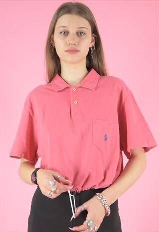 VINTAGE 90S REWORKED RALPH LAUREN CROP TOP POLO SHIRT PINK