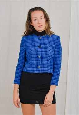 PENDLETON blazer blue wool jacket vintage 80s checkered S/M