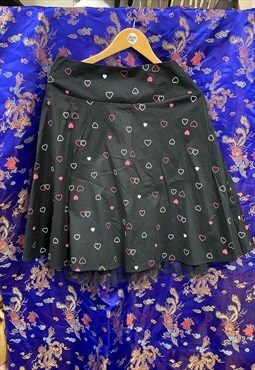 Black Cotton with pink heart pattern skirt with petticoat