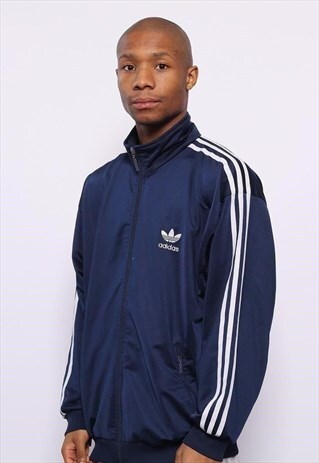 VINTAGE ADIDAS LOGO 3 STRIPE TRACK JACKET NAVY BLUE