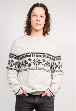 VINTAGE 90'S FAIRILSE PATTERN BEIGE KNIT JUMPER