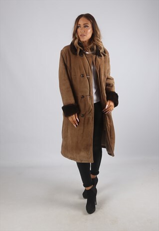VINTAGE SHEEPSKIN SUEDE SHEARLING COAT MID LONG (K9BO)