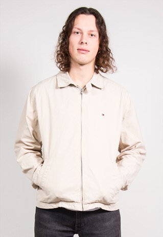 VINTAGE 90'S BEIGE TOMMY HILFIGER BOMBER JACKET