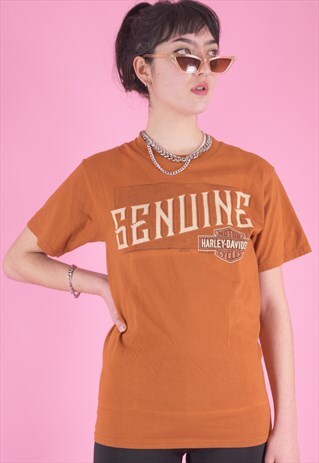 VINTAGE HARLEY-DAVIDSON T-SHIRT IN ORANGE WITH GRAPHIC PRINT