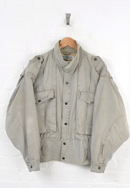 Vintage 80s Workwear Bomber Jacket Grey Medium