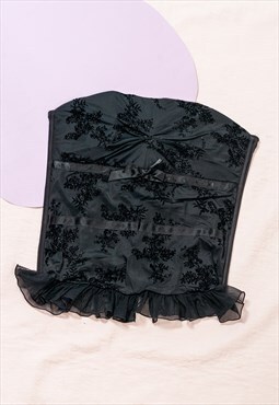 Vintage Corset Top Y2K Dark Fairy Grunge Bustier in Black